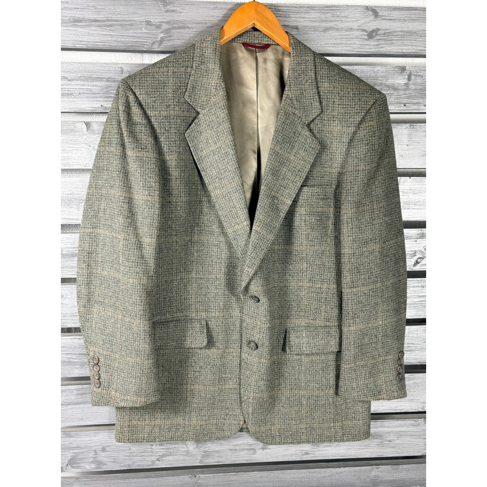Hart Schaffner Marx 100% Camel Hair Plaid Blazer Sport Coat Green Brown 40R vtg